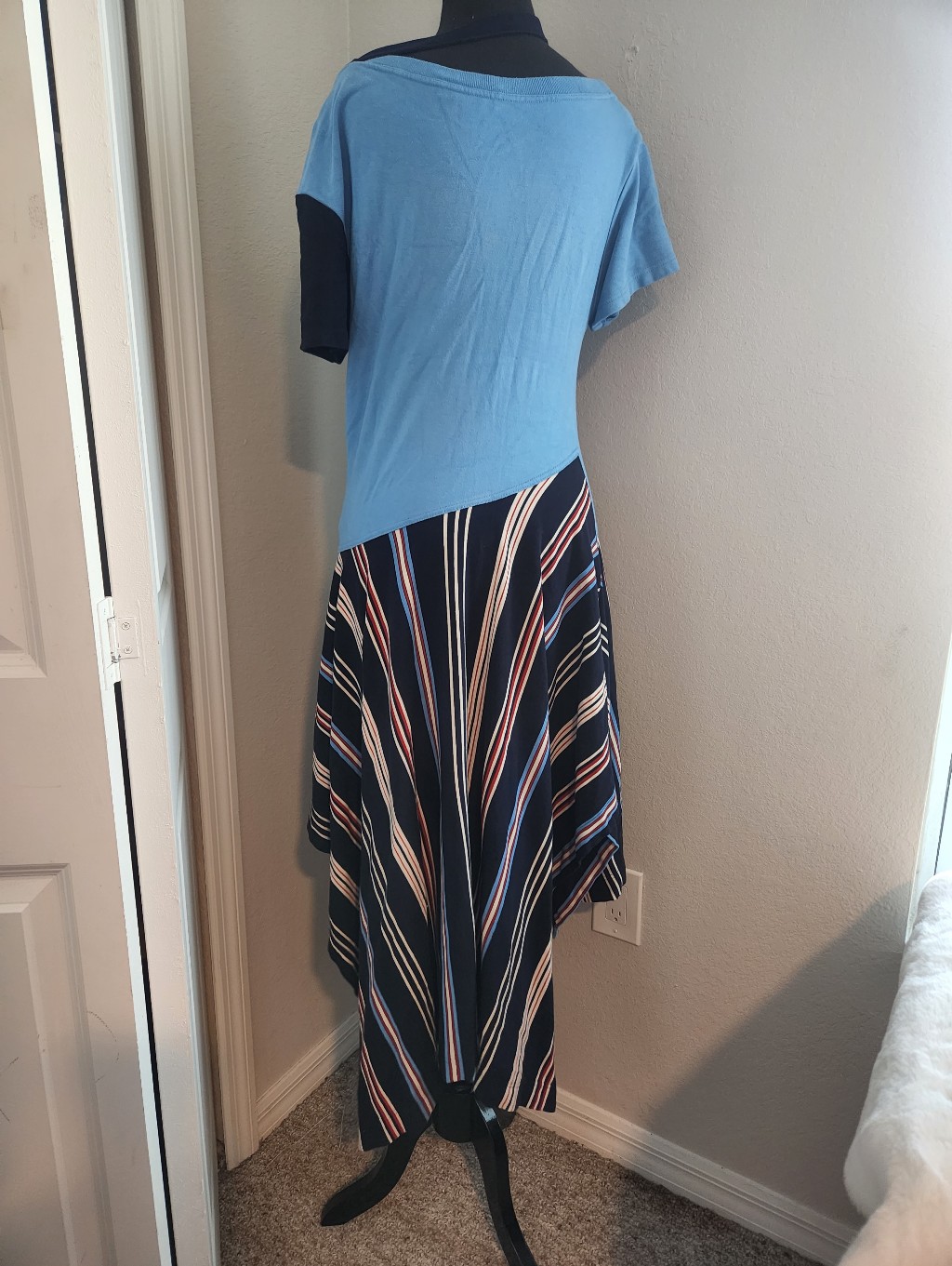 Monse Navy And Light Blue Asymmetrical Striped Handkerchief Dress — image 7 of 8